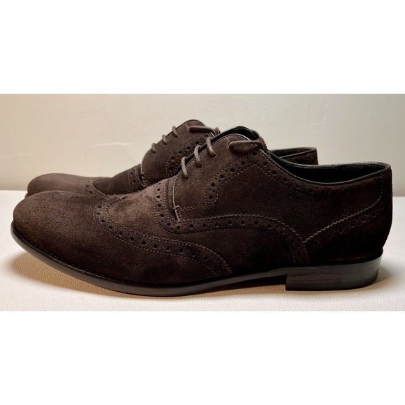 John Varvatos Luxe Shoes Mens Size 11.5 Brown Suede Wingtip Oxford Dress USA - Picture 4 of 10